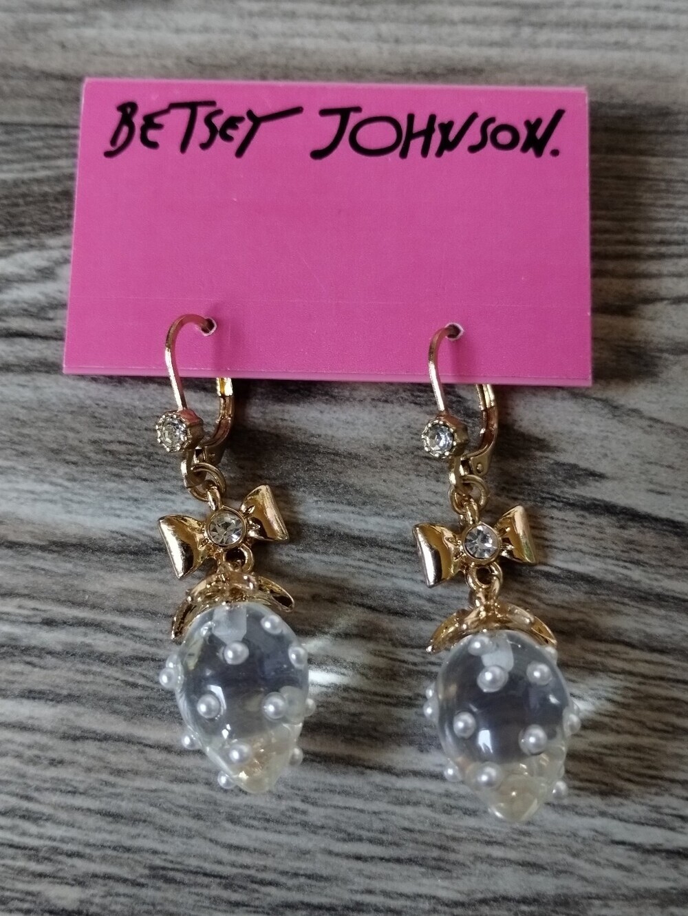 Betsey Johnson Clear Strawberry Drop Earrings